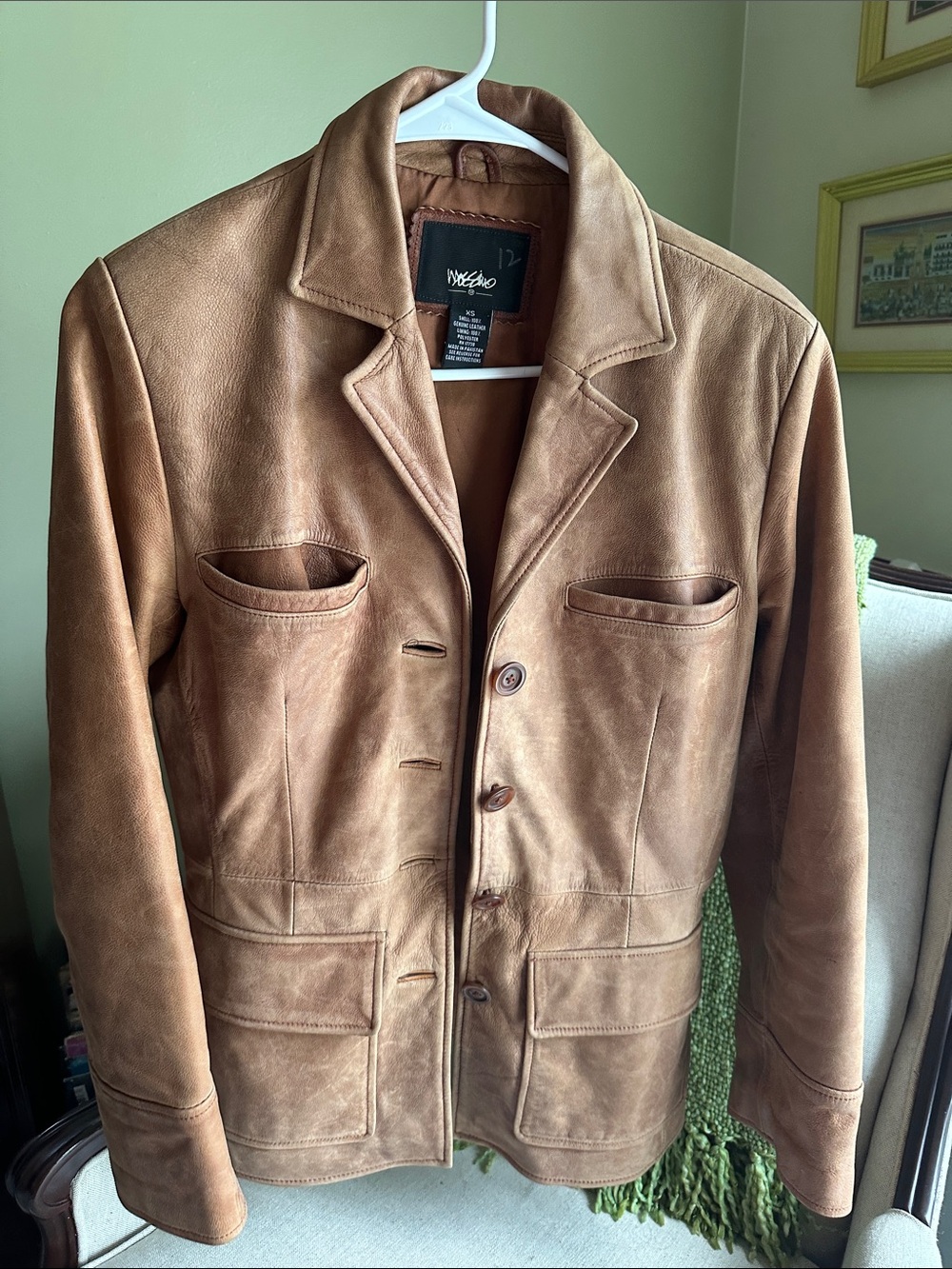 women Tan vintage 100% leather Button Jacket